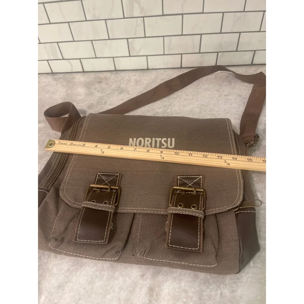 Logomark Messenger Bag Unisex Large Brown Noritsu Canvas Buckle Crossbody Tech